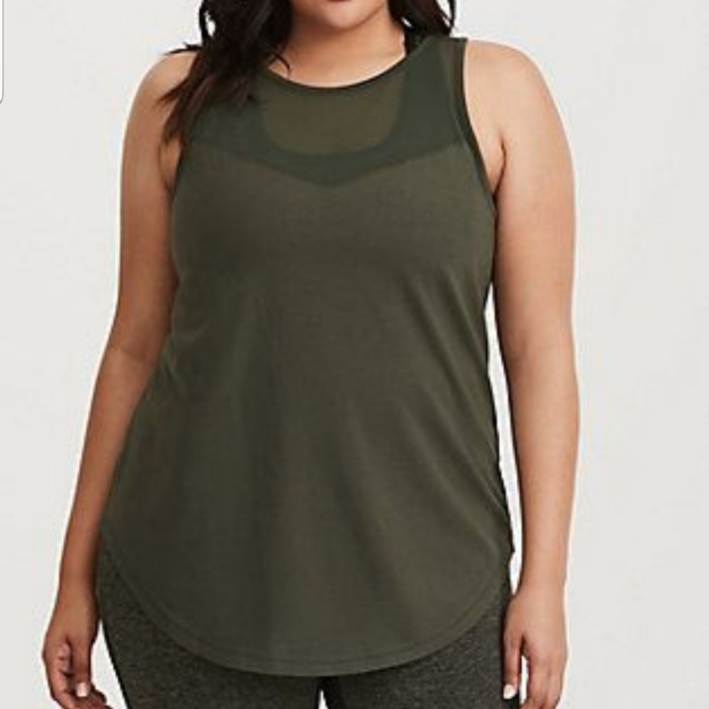 Torrid Active Olive Green Illusion Mesh Tank Sz 1
